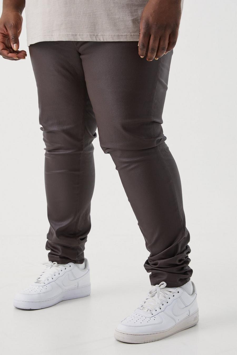 Pantaloni Plus Size Skinny Fit in twill rivestito con pieghe sul fondo, Chocolate