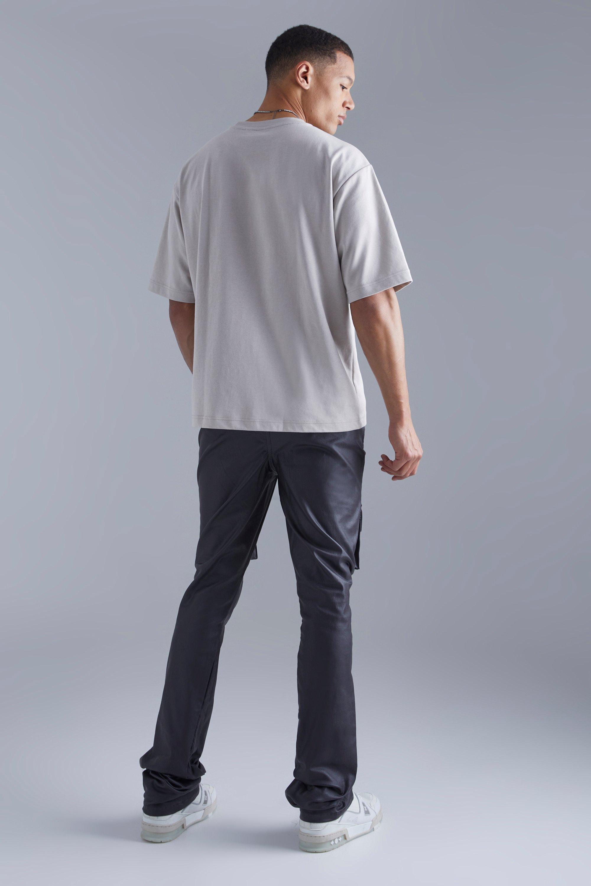 Tall Skinny Stacked Flare Coated Cargo Trouser boohoo