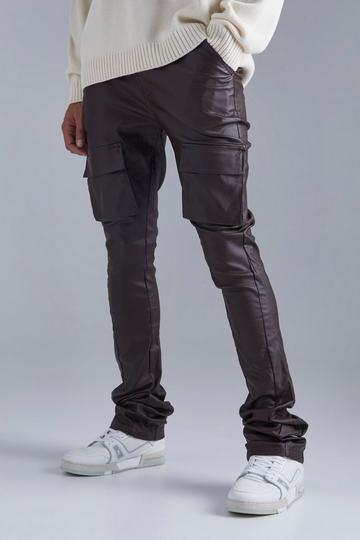 Tall Skinny Stacked Flare Coated Cargo Pants chocolate