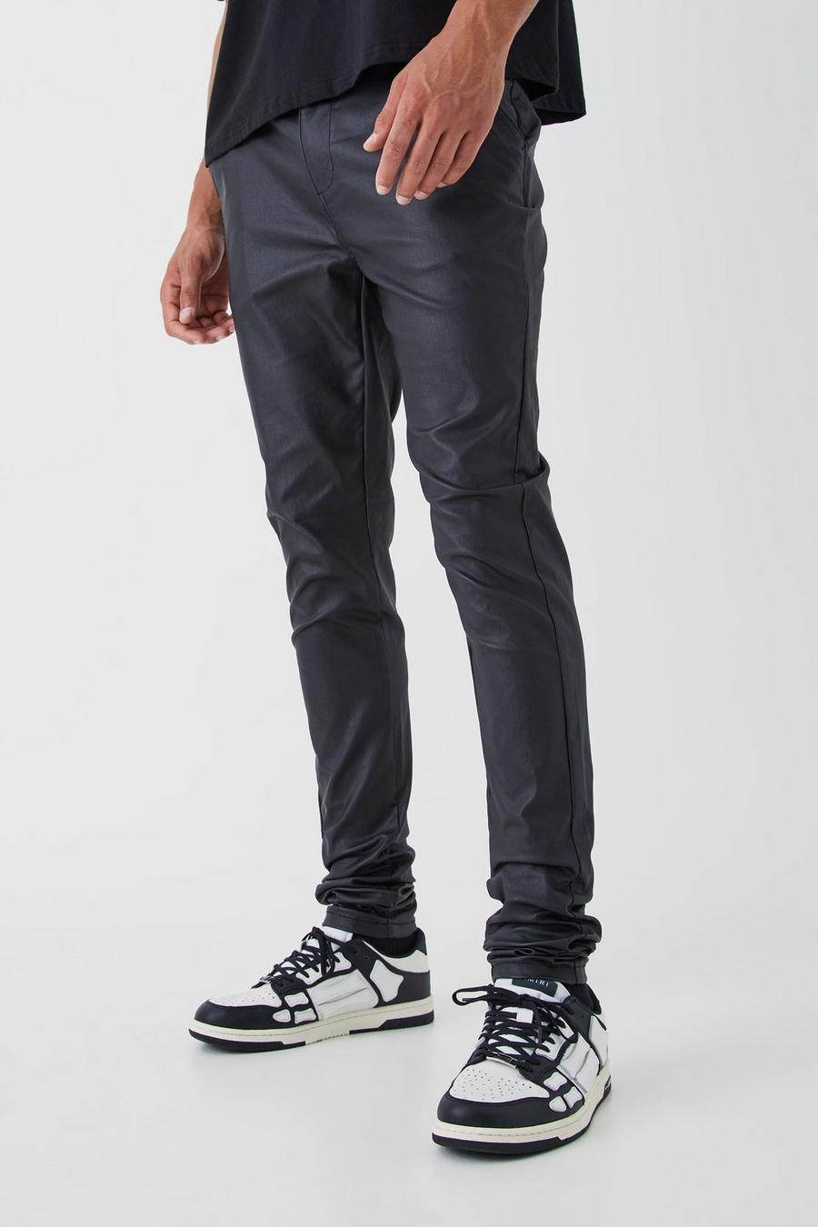 Black Tall Skinny Stacked Coated Twill Trouser image number 1