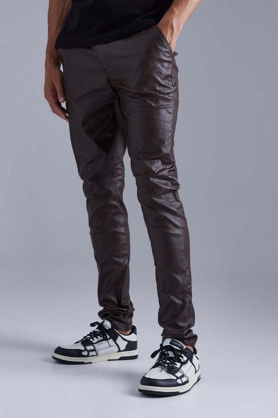 Pantaloni Tall Skinny Fit in twill rivestito, Chocolate marrone