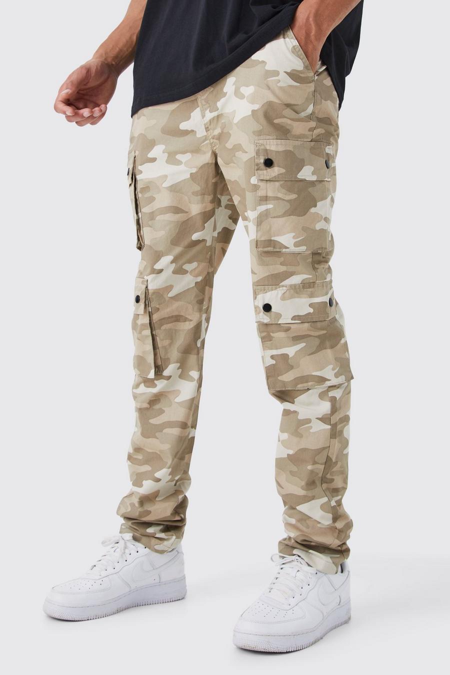 Sand Tall Slim Fit Multi Popper Cargo Camo Trouser image number 1