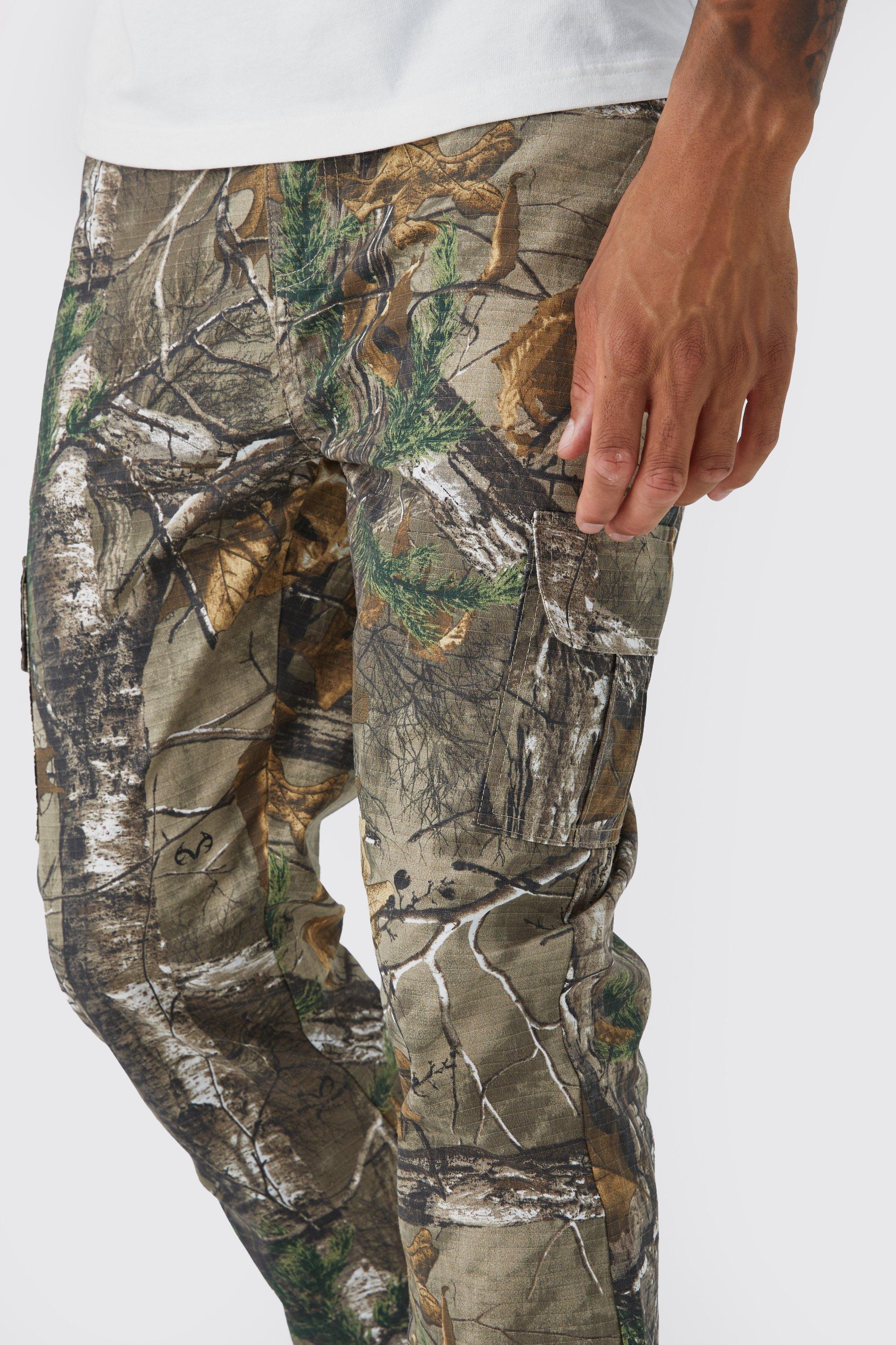 Tall Slim Stacked Flare Gusset Forrest Camo Cargo Trouser boohoo