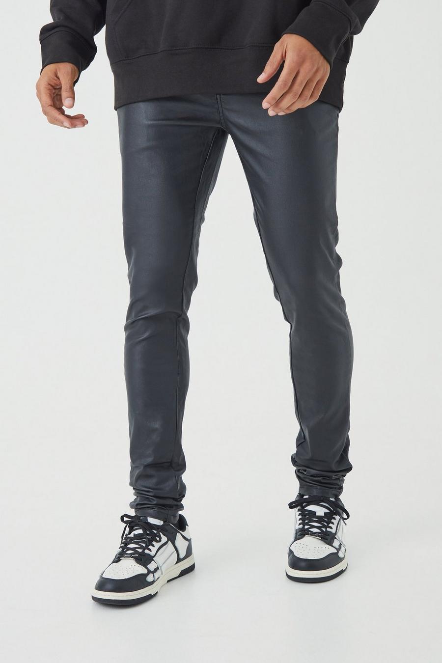 Pantaloni Skinny Fit in twill rivestito con pieghe sul fondo, Black image number 1
