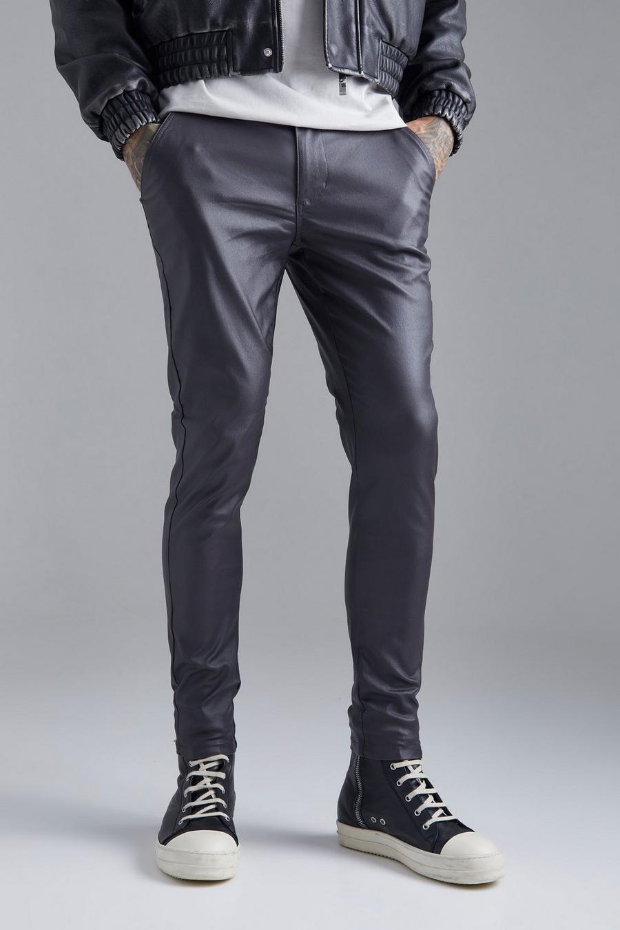 Charcoal Skinny Fit Coated Twill Trouser