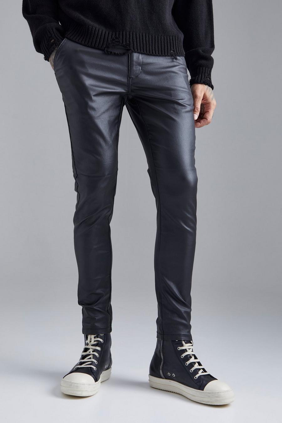 Black Skinny Fit Coated Twill Trouser image number 1