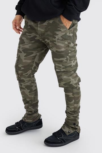 Skinny Stacked Popper Hem Camo Cargo Pants chocolate