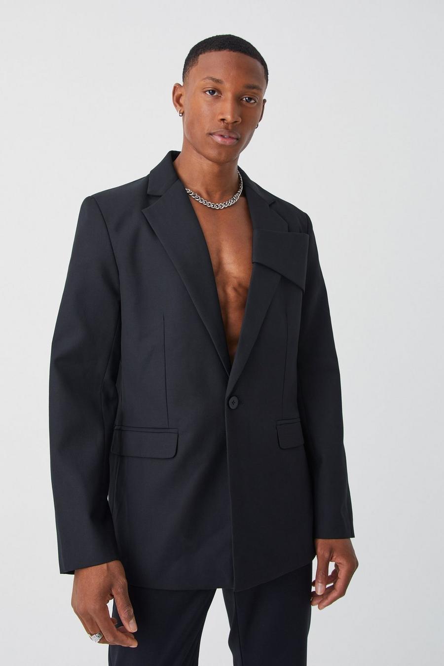 Black Relaxed Fit Front Panel Blazer image number 1