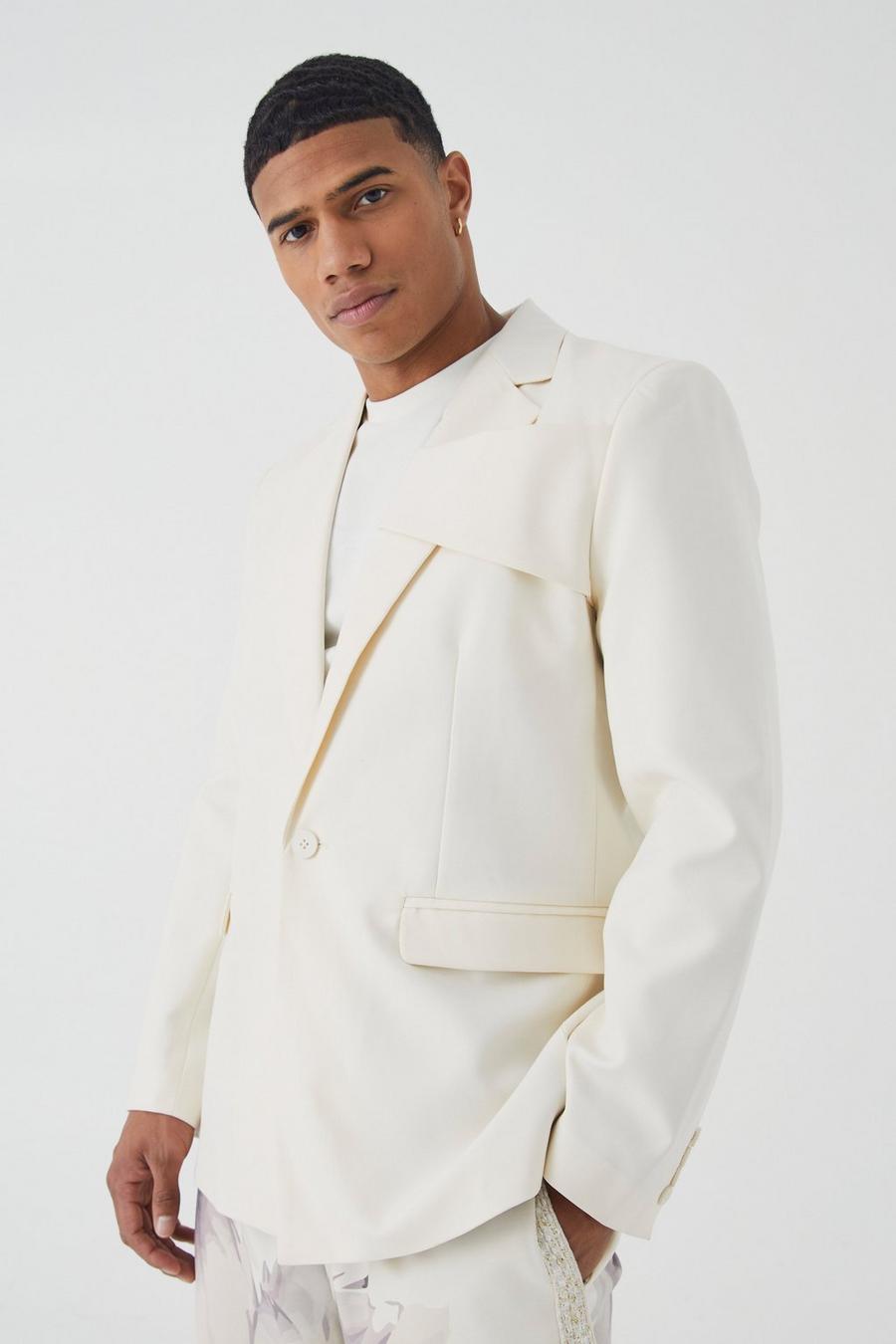 Ecru Relaxed Fit Front Panel Blazer image number 1