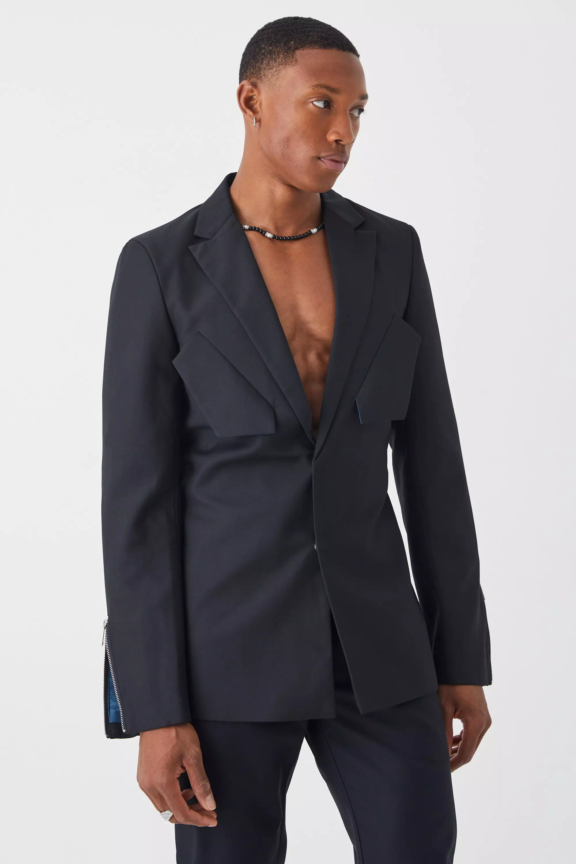 Skinny Fit Blazer With Zip Cuff