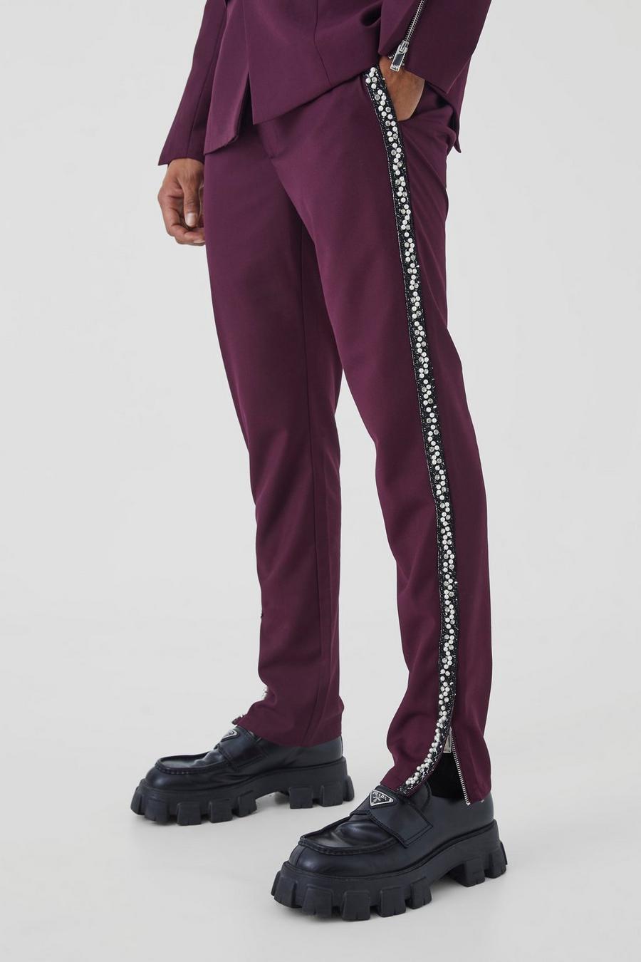 Plum purple Skinny Fit Embellished Trouser