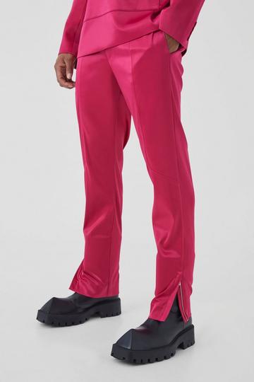 Fuchsia Pink Slim Fit Panelled Satin Trouser
