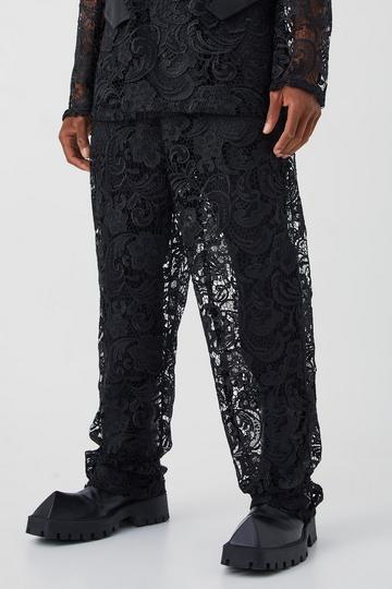 Relaxed Fit Lace Suit Pants black