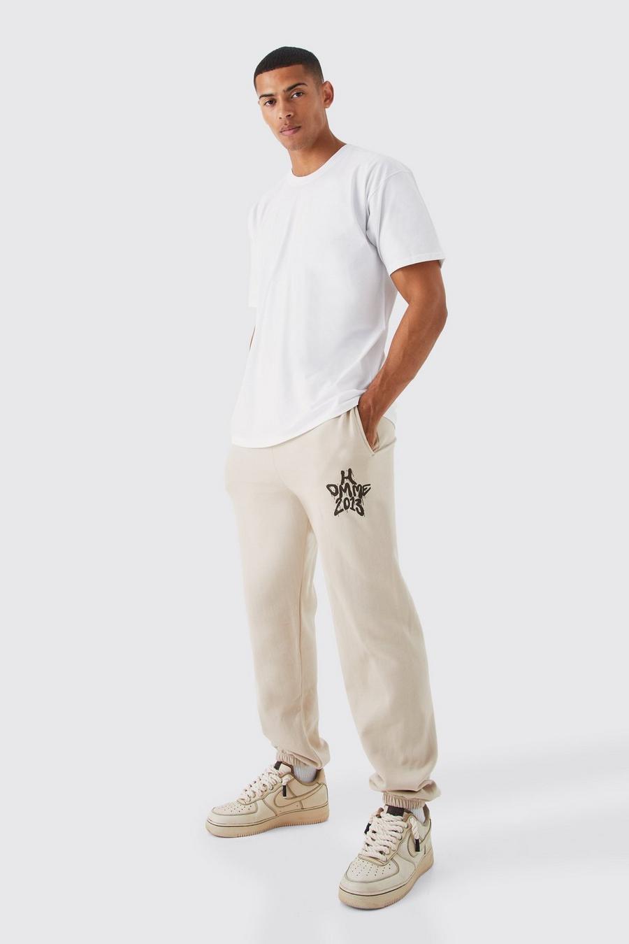 Oversize T-Shirt & Jogginghose mit Homme-Print, Sand beige