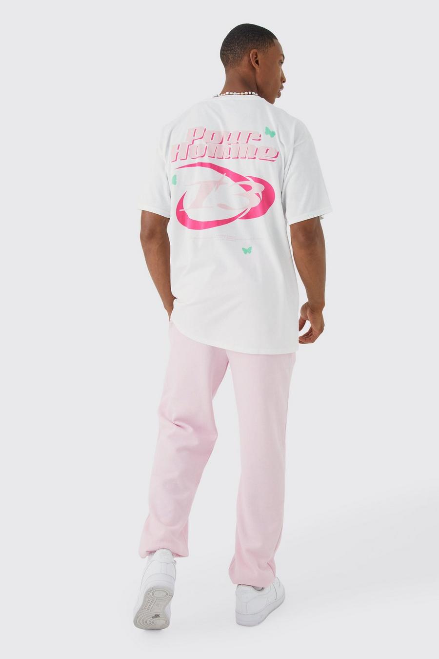 Light pink Oversized Pour Homme T-shirt & Jogger Set