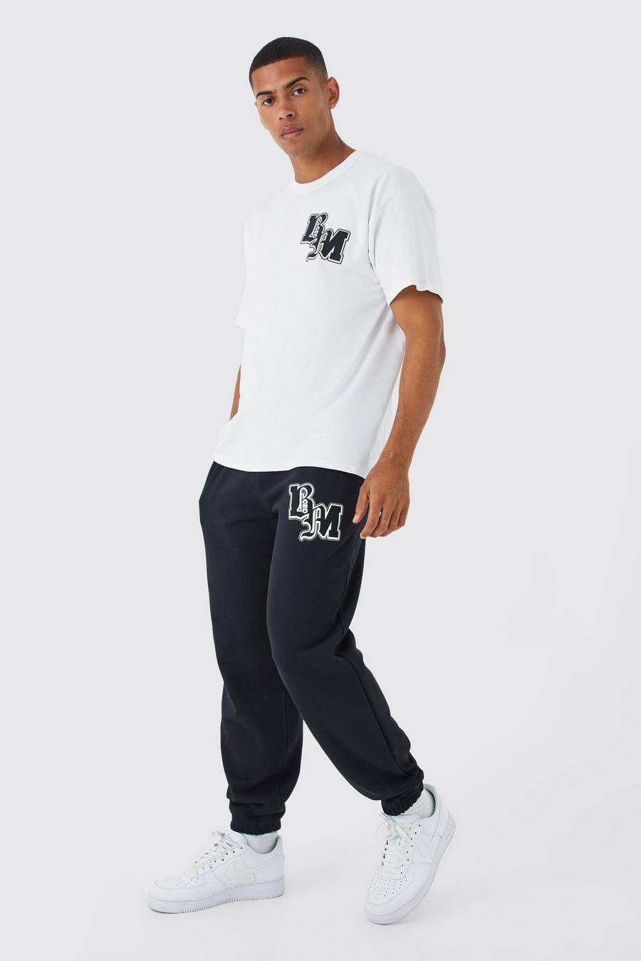 Oversize T-Shirt & Jogginghose mit Bm Print, Black noir