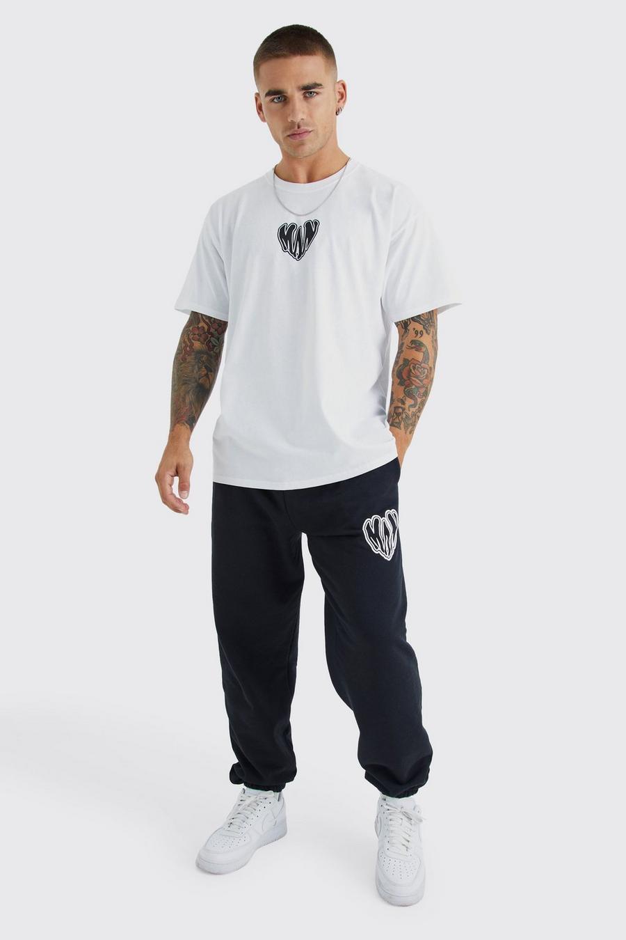 Oversize T-Shirt & Jogginghose mit Man Herz-Print, Black