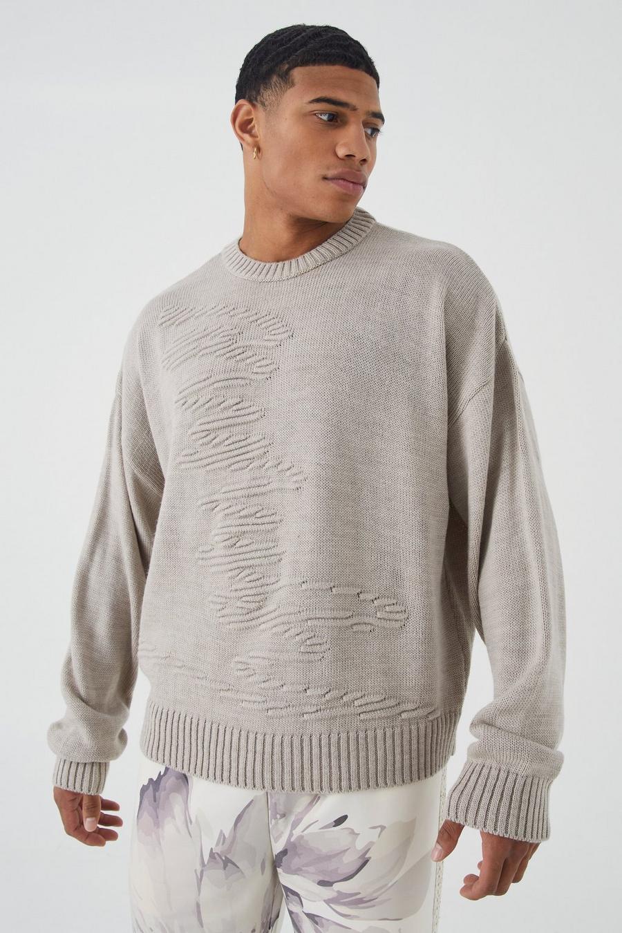 Stone Oversized 3d Graphic Detail Knitted Jumper