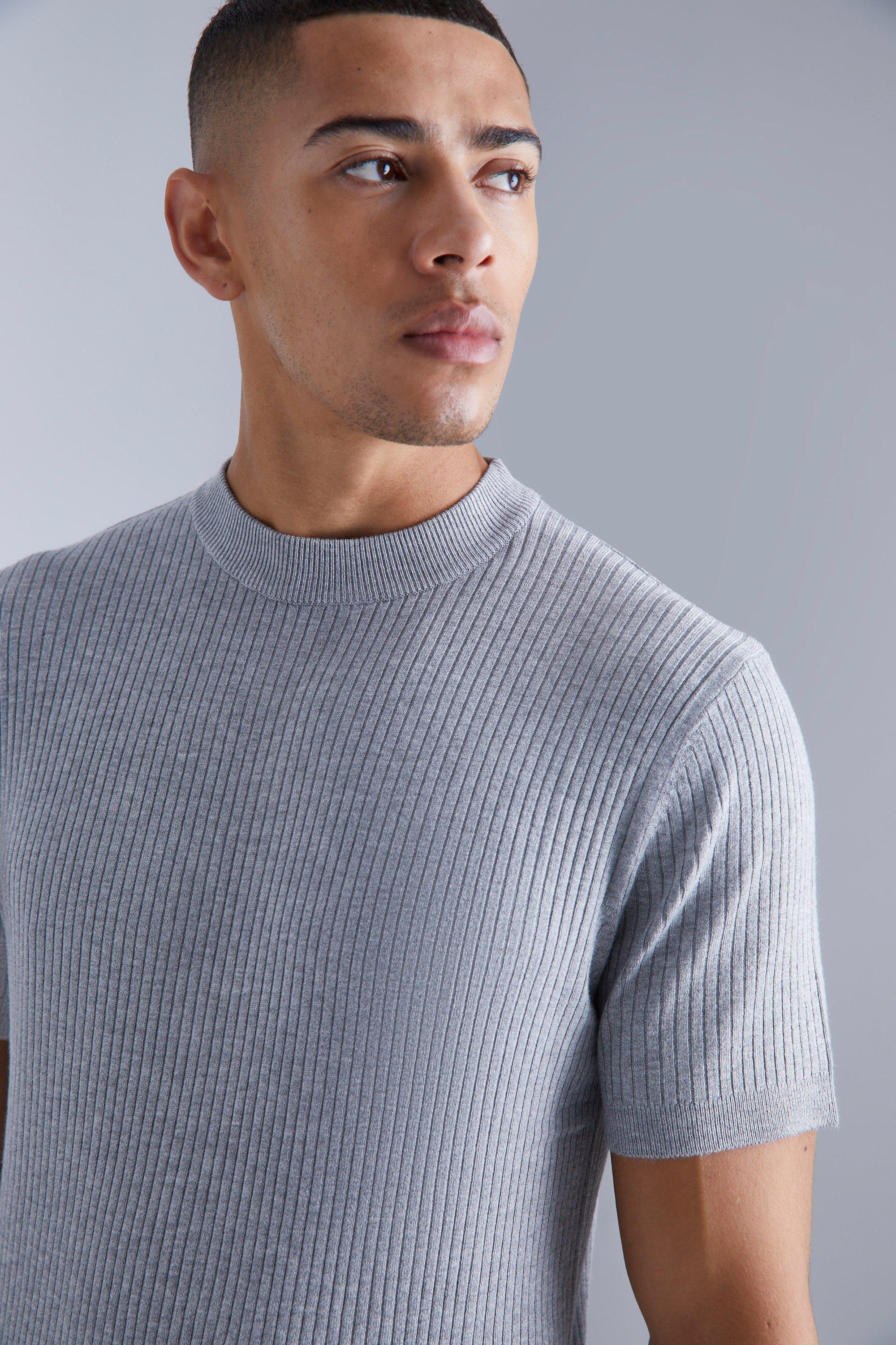 Ribbed Mock Neck T-Shirt