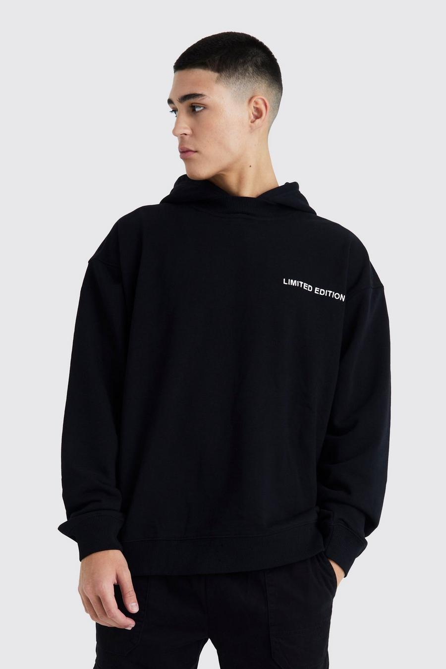Black Oversized Loopback Hooded Sweatshirt 