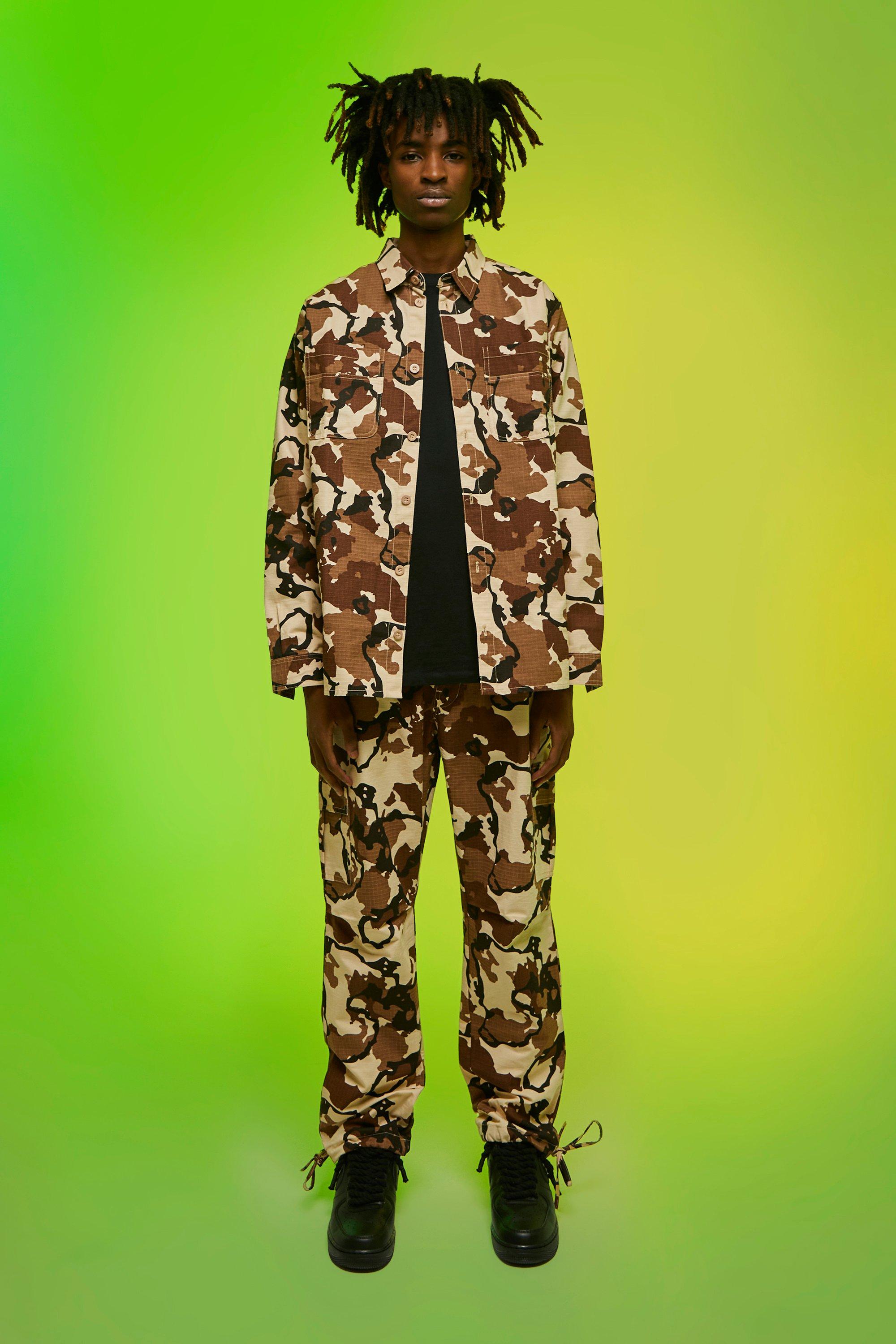 Fixed Waistband Ripstop Straight Leg Camo Trouser boohoo