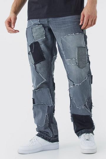 Relaxed Distressed Patchwork Jean charcoal