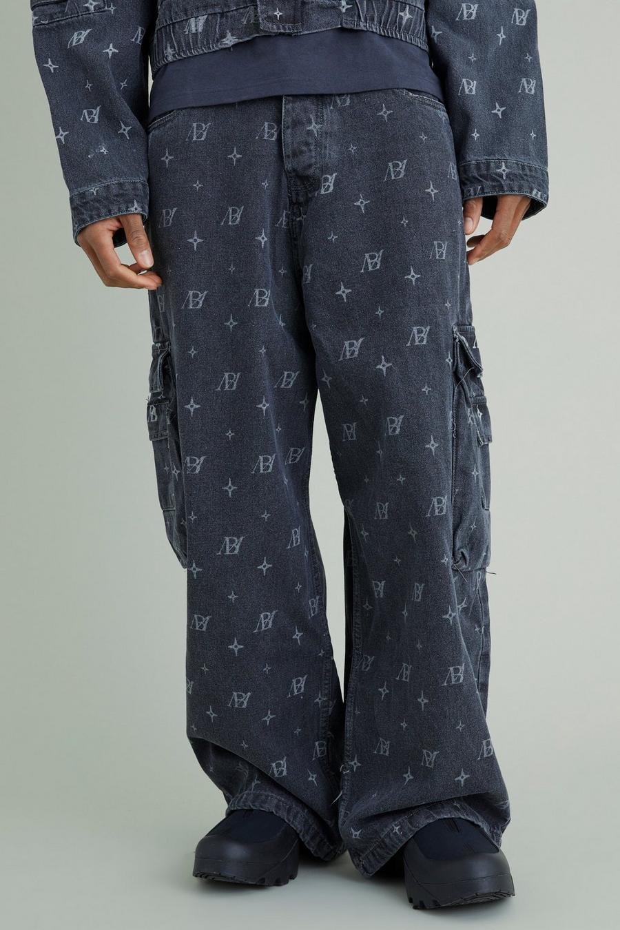 Mid grey All Over Monogram Parachute Cargo Jeans
