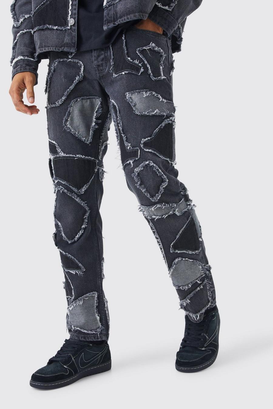 Washed black Straight Rigid Distressed Patchwork Jean image number 1
