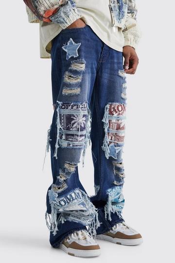 Relaxed Rigid Flare Applique Jeans antique blue