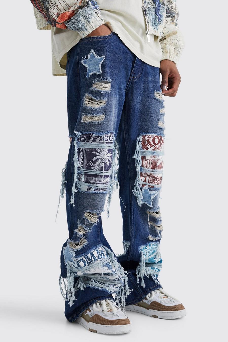 Antique blue Jeans med ledig passform och utsvängda ben
