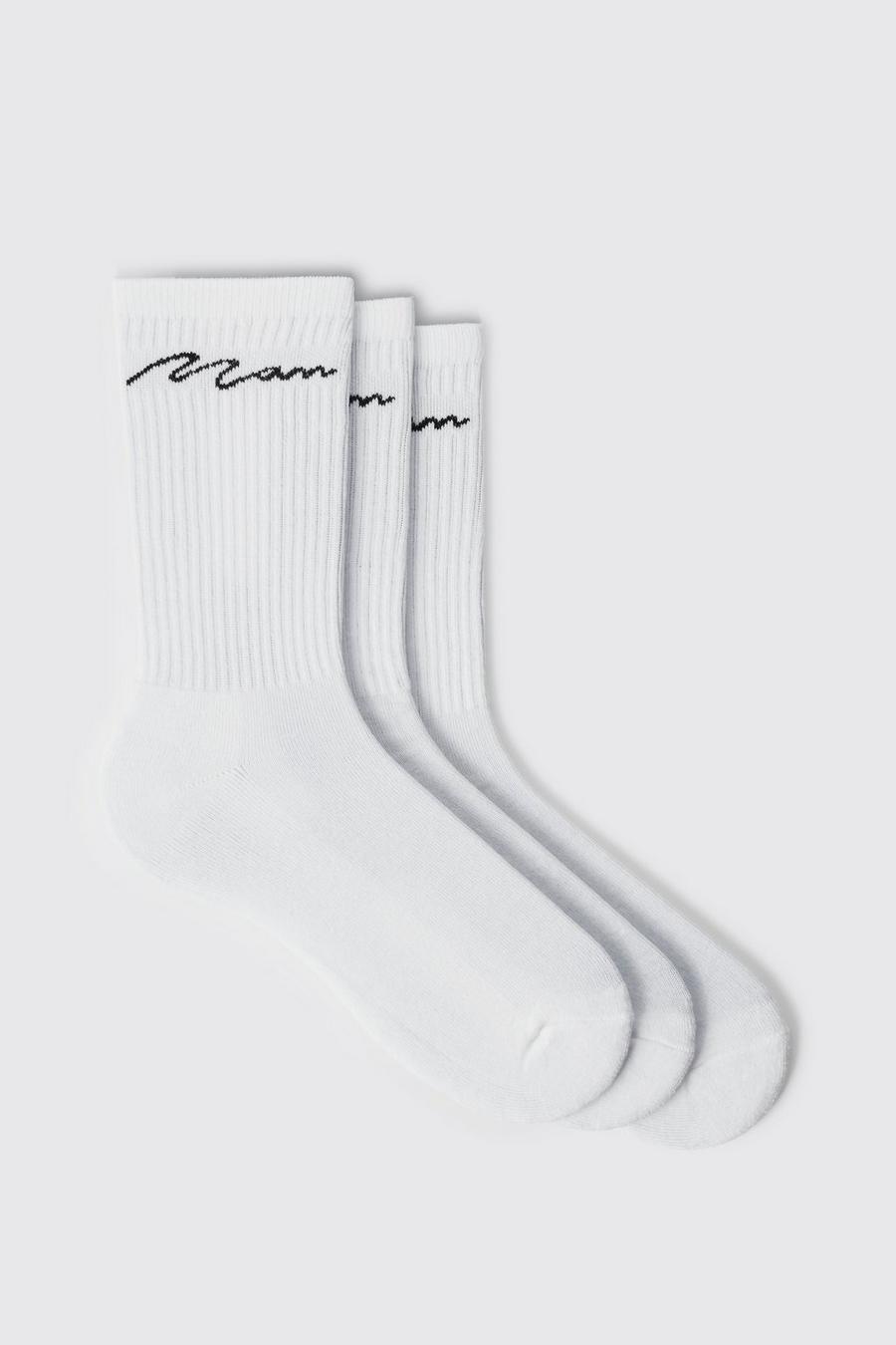 Pack de 3 pares de calcetines deportivos con firma MAN, White