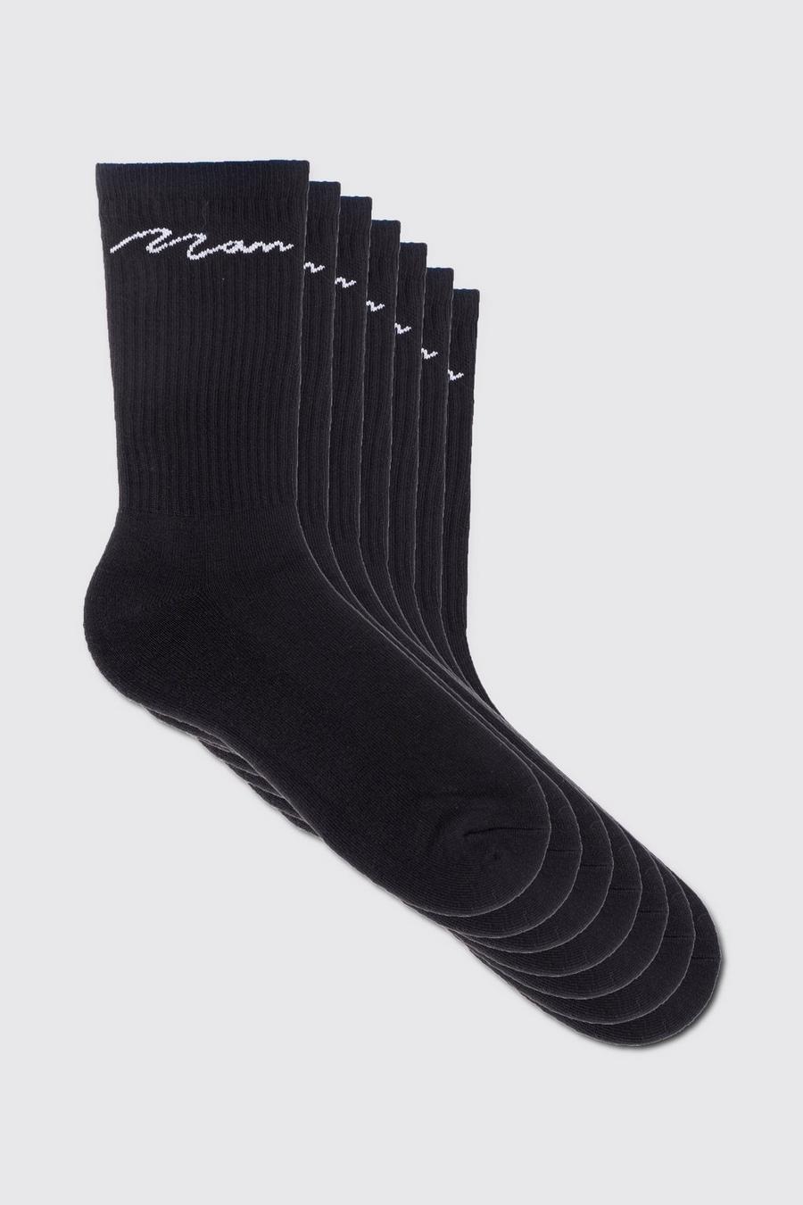 Lot de 7 paires de chaussettes à logo - MAN, Black