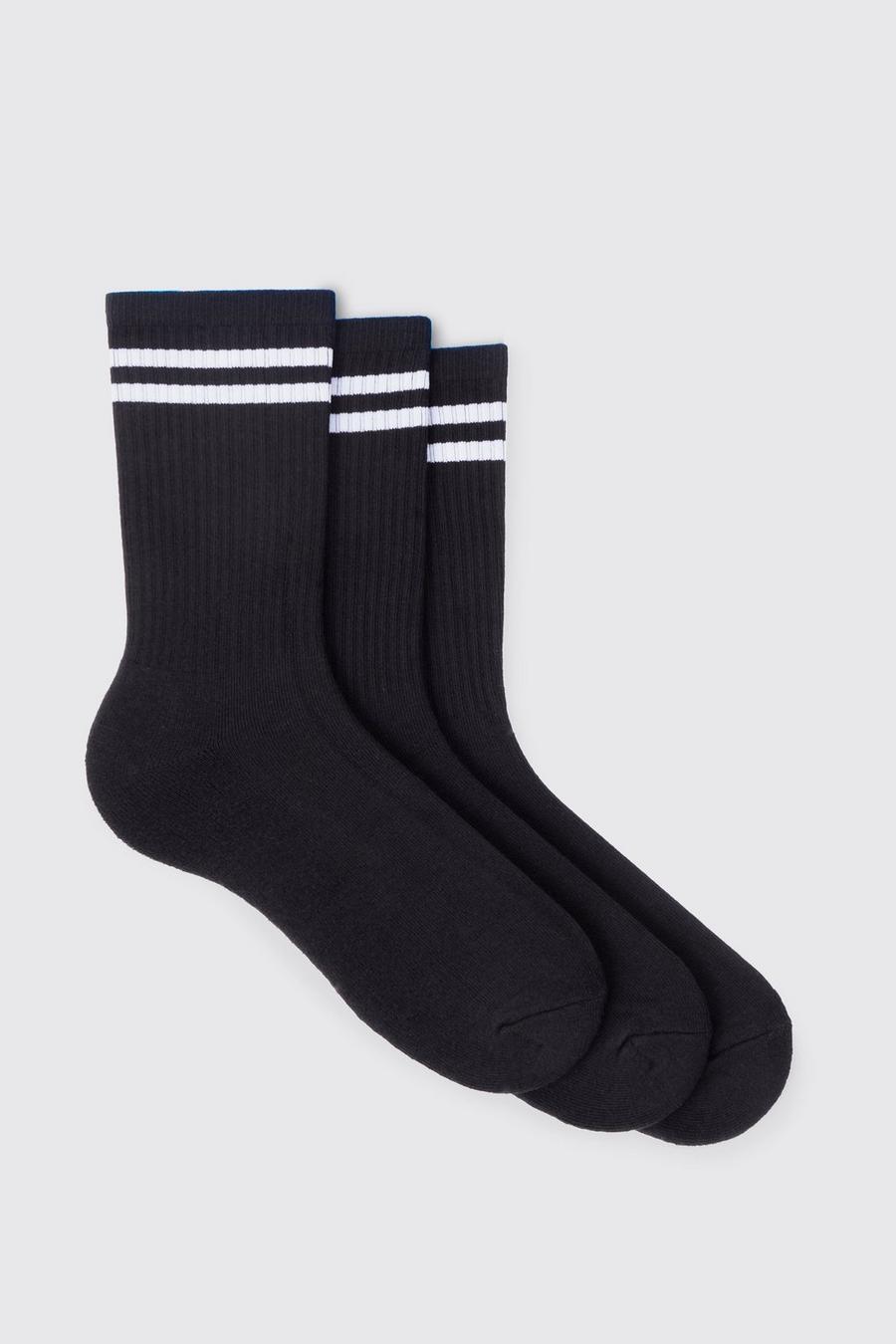 Pack de 3 pares de calcetines deportivos con rayas, Black