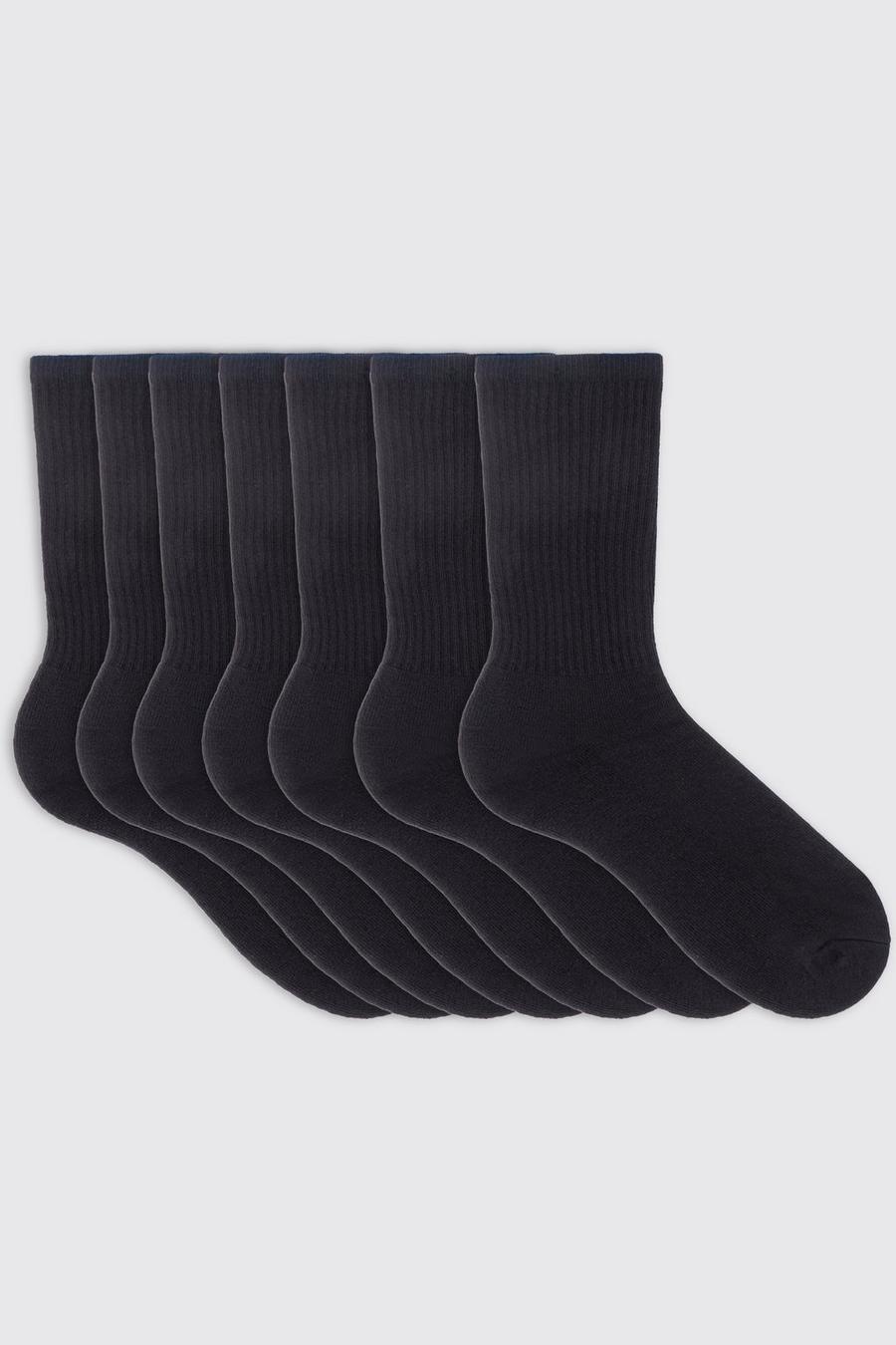 Black noir 7 Pack Plain Sport Socks