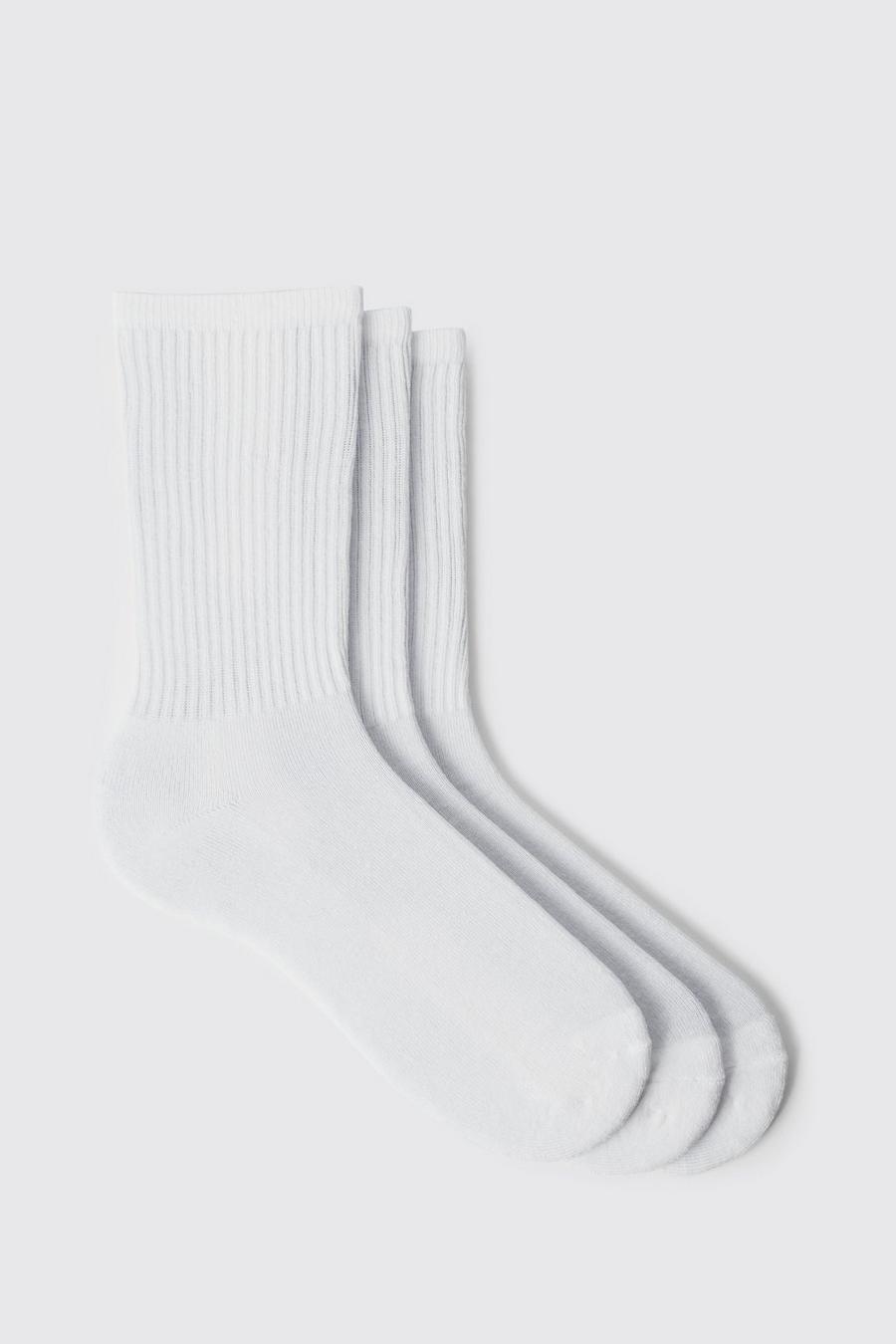 Pack de 3 pares de calcetines deportivos lisos, White