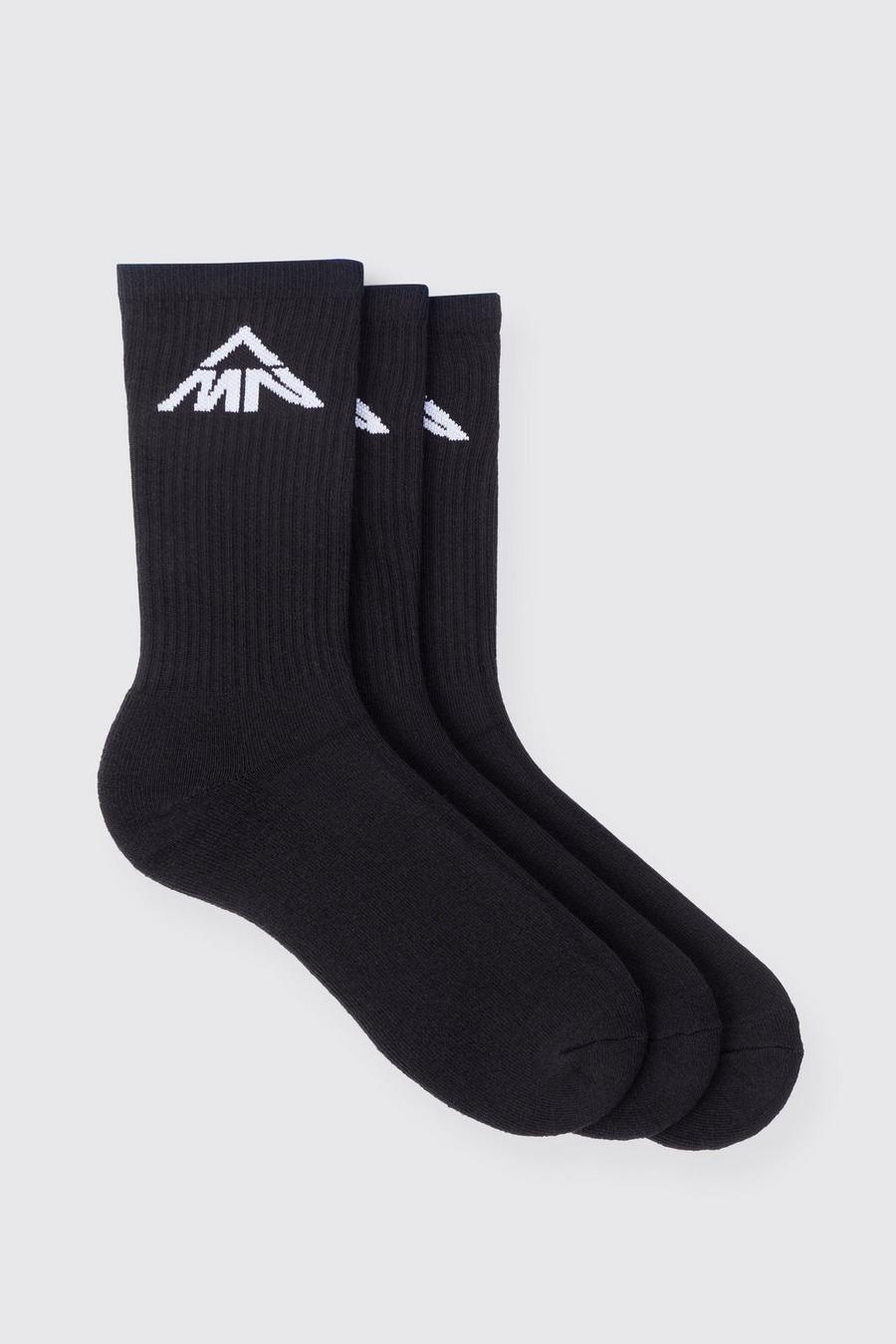 Black 3 Pack Man Triangle Sport Socks