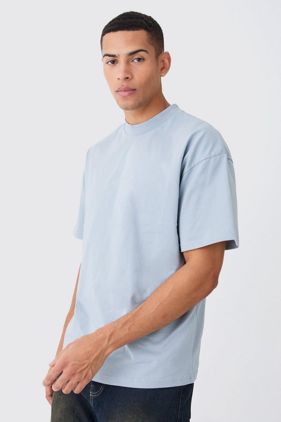 Camiseta oversize gruesa con cuello extendido, Dusty blue azul