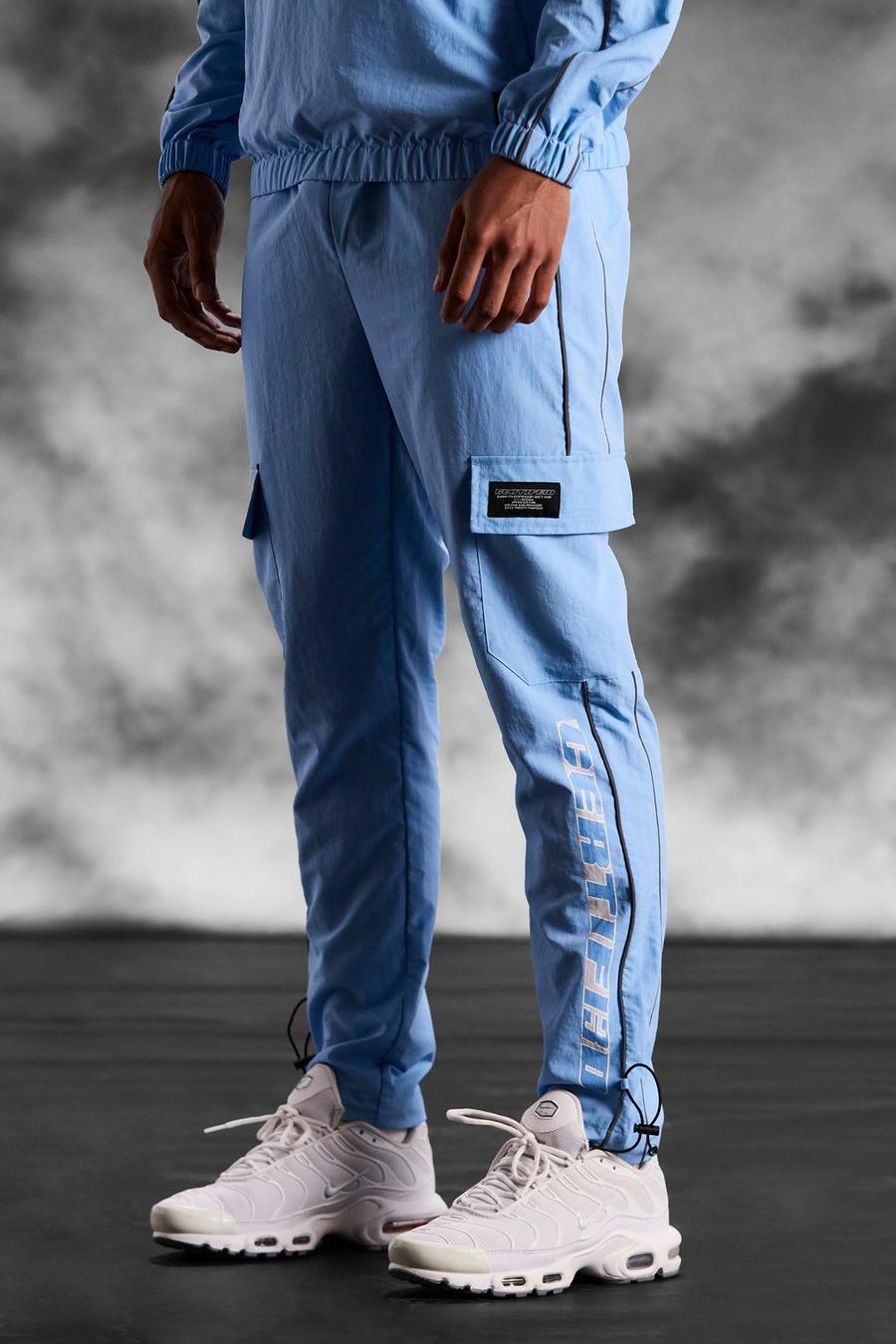 Light blue bleu ArrDee Printed Slim Nylon Cargo trouser 