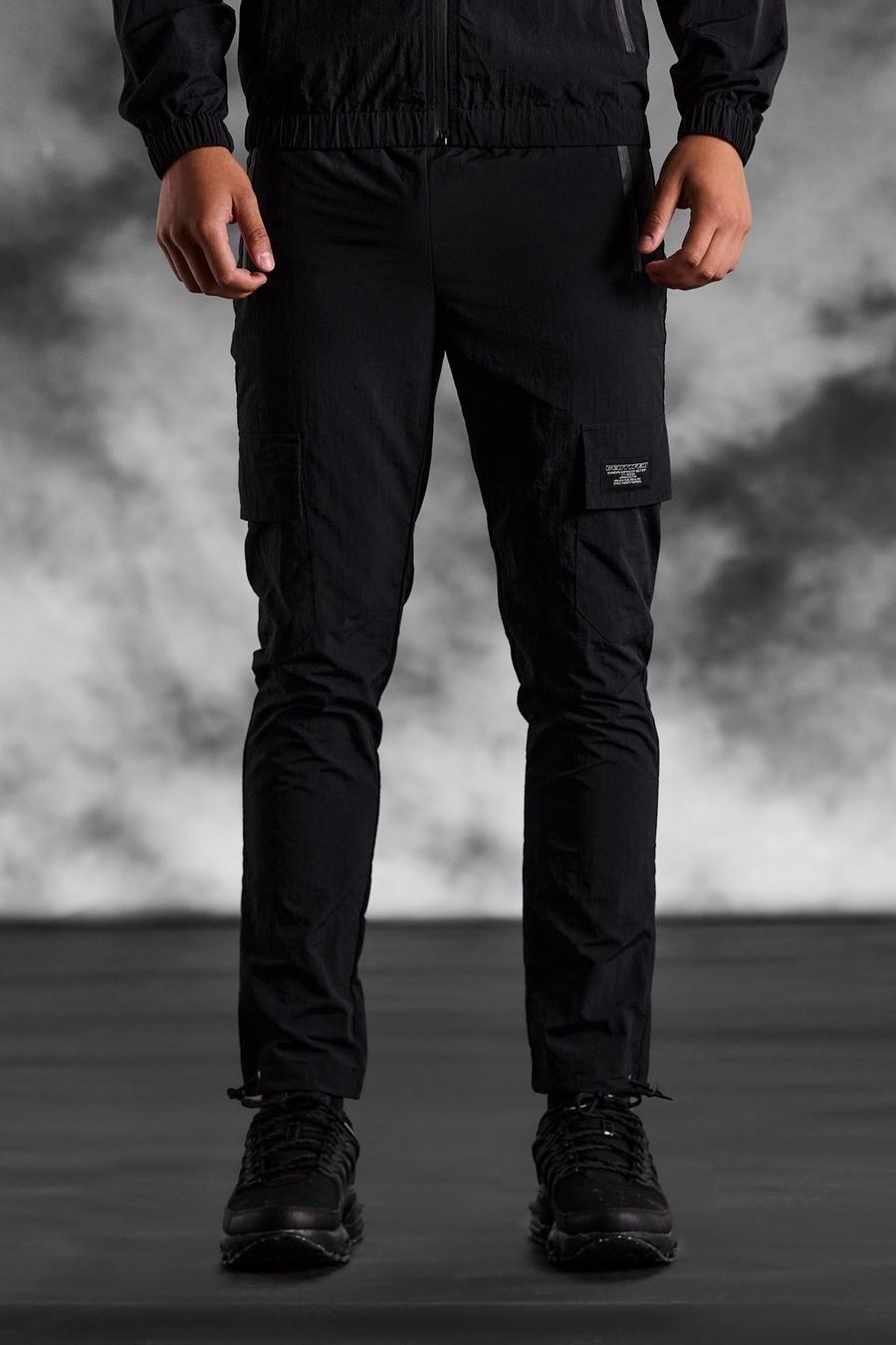 Black svart ArrDee Slim Nylon Cargo trouser 