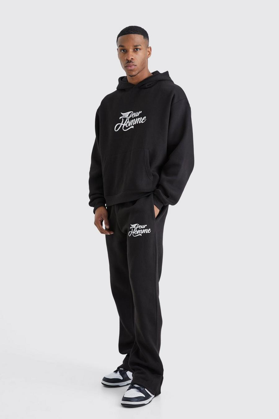 Black Oversized Boxy Pour Homme Hooded Tracksuit image number 1