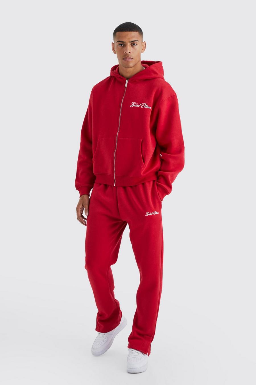 Red Oversized Boxy Zip Through Hooded Tracksuit image number 1