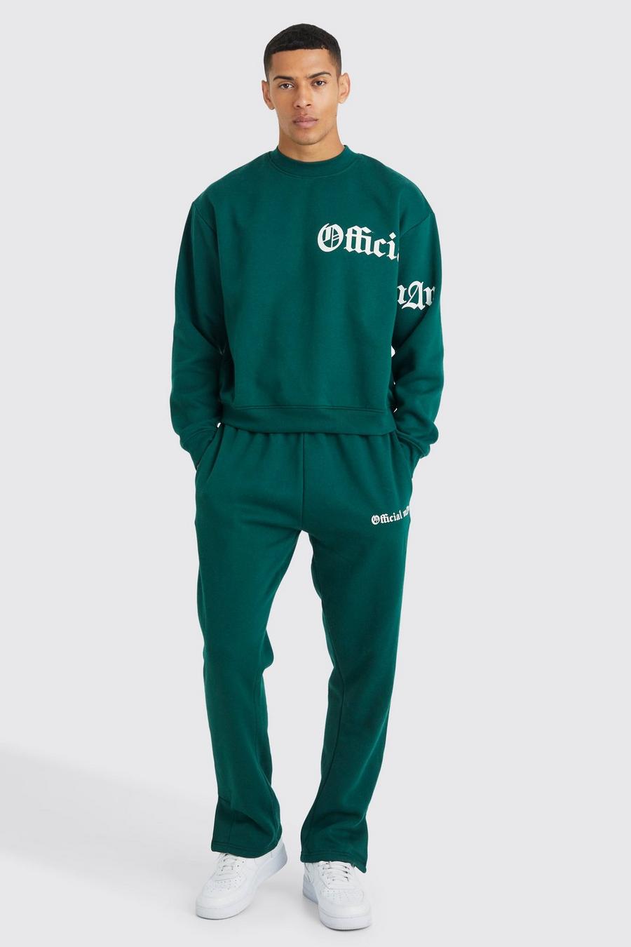 Kastiger Oversize Sweatshirt-Trainingsanzug mit Slogan, Forest green