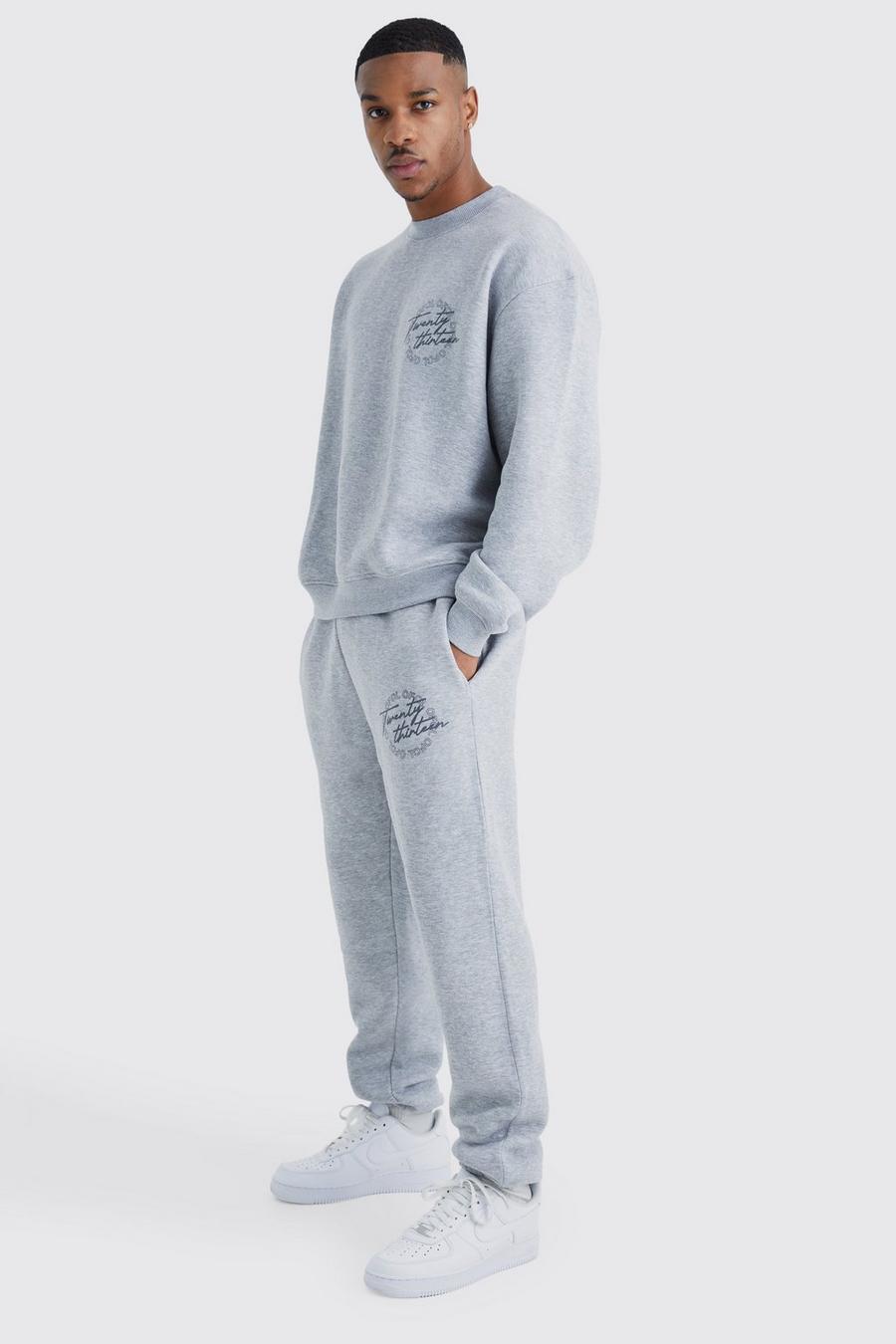 Oversize Sweatshirt-Trainingsanzug mit Slogan, Grey marl gris