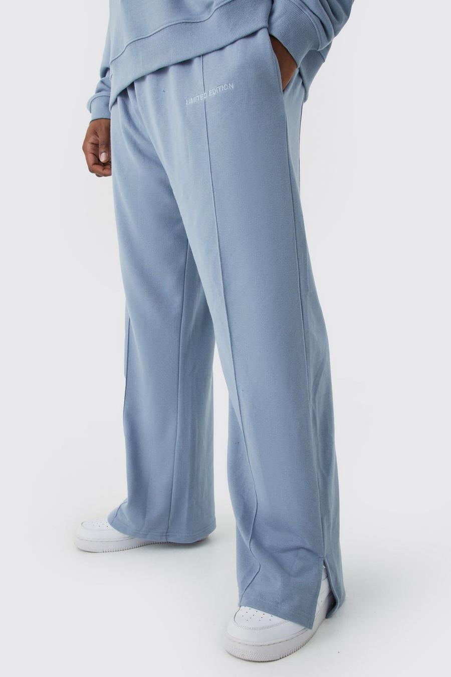 Pantaloni tuta pesanti Plus Size rilassati con spacco sul fondo, Dusty blue image number 1