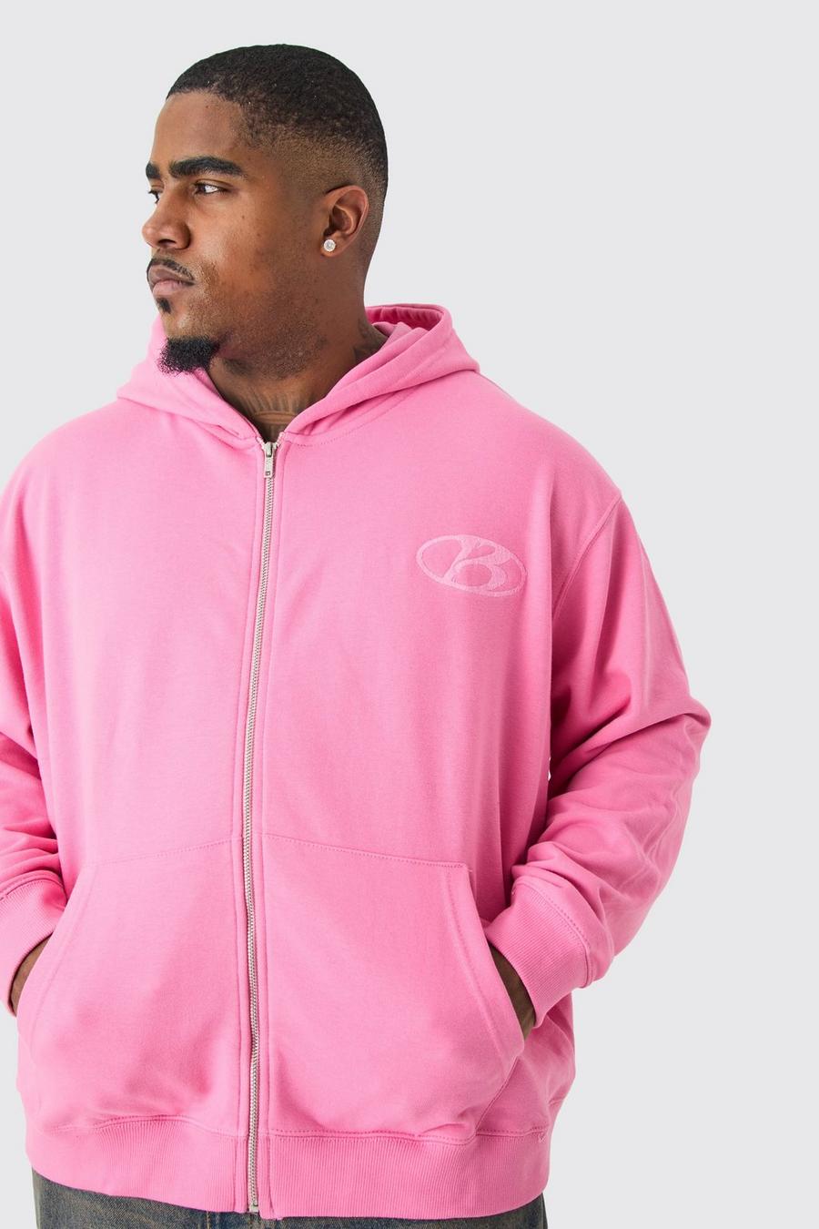 Pink Plus Oversize hoodie i tjockt tyg med dragkedja image number 1