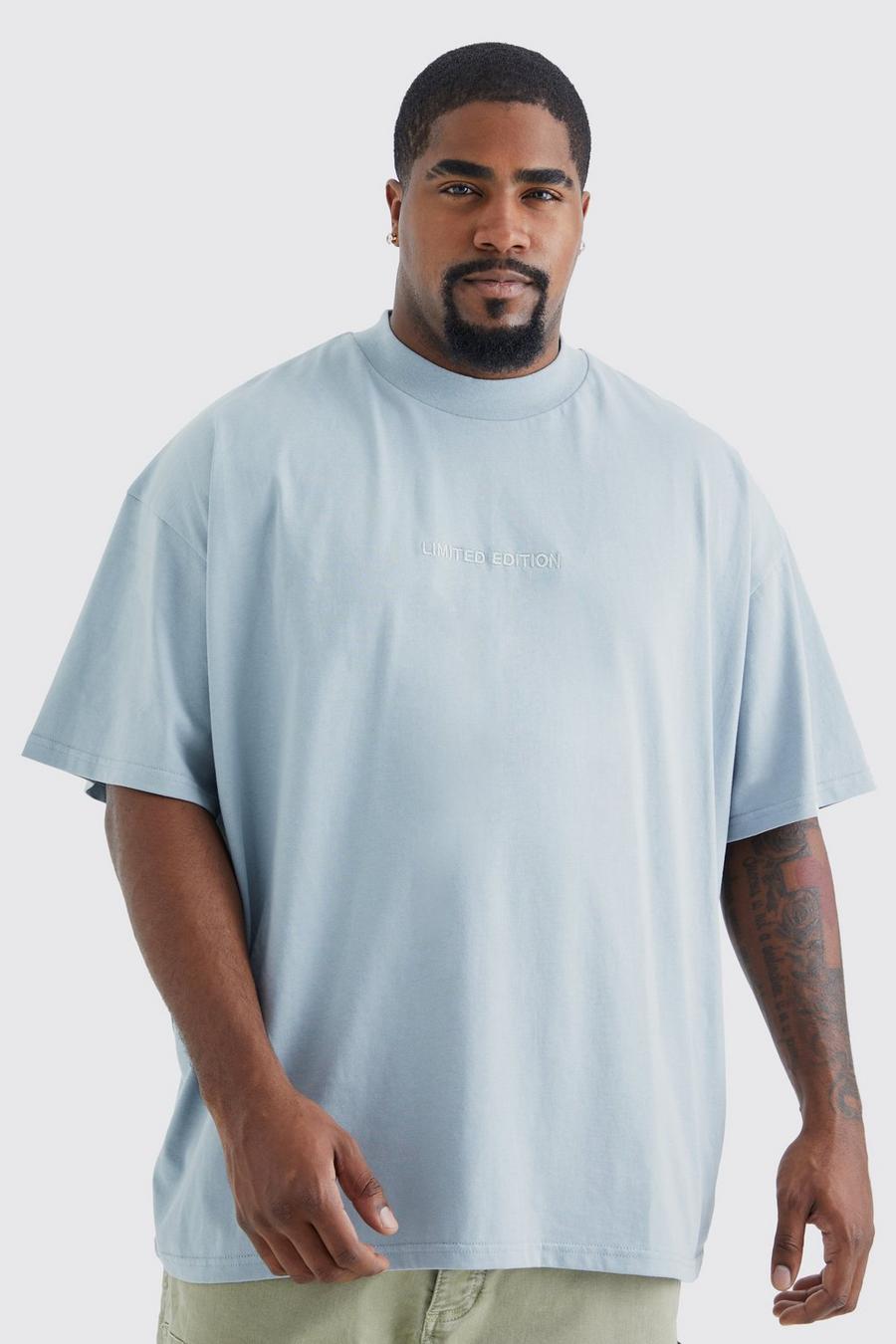 T-shirt Plus Size oversize pesante con girocollo esteso, Dusty blue image number 1