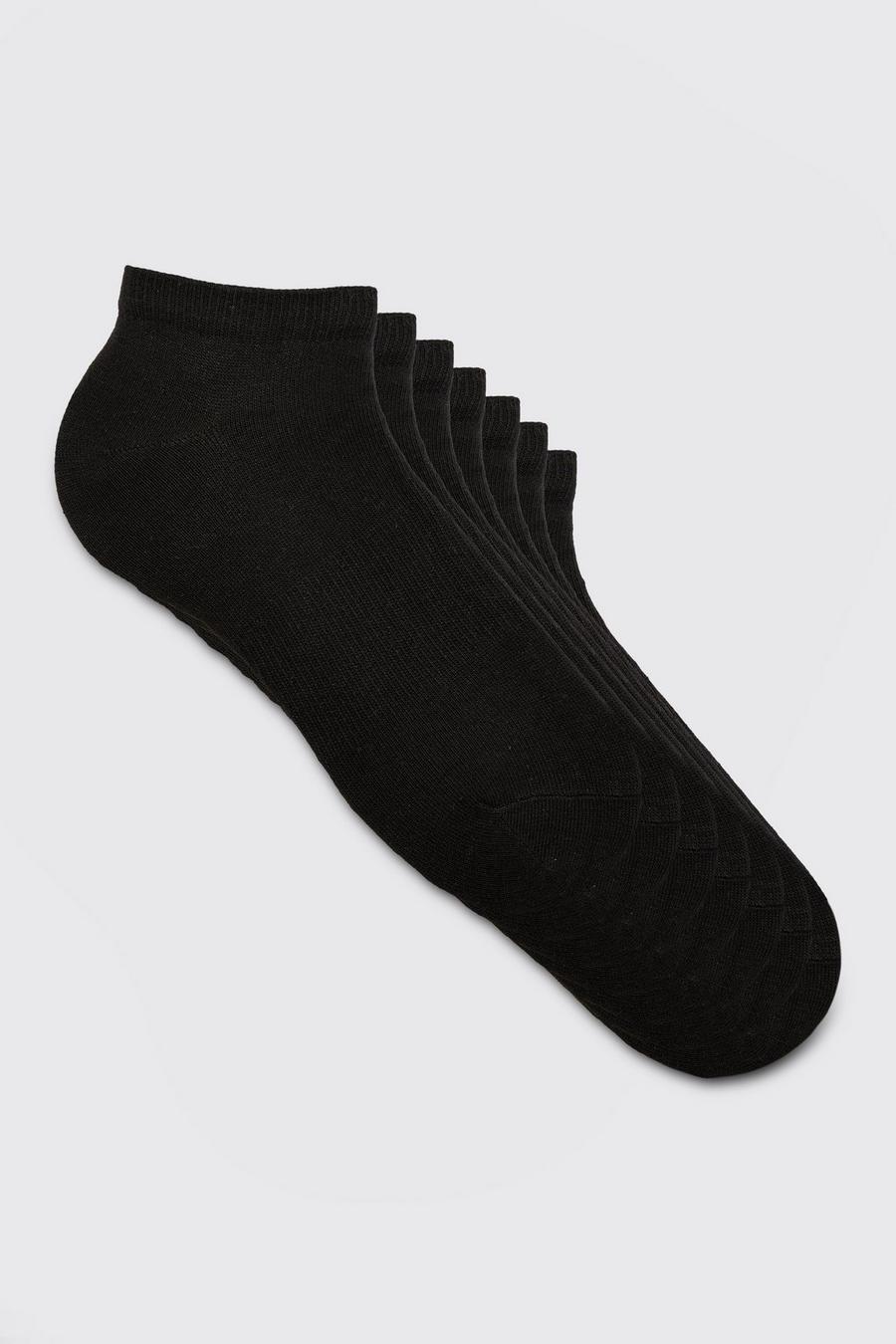 Black 7 Pack Plain Trainer Socks image number 1