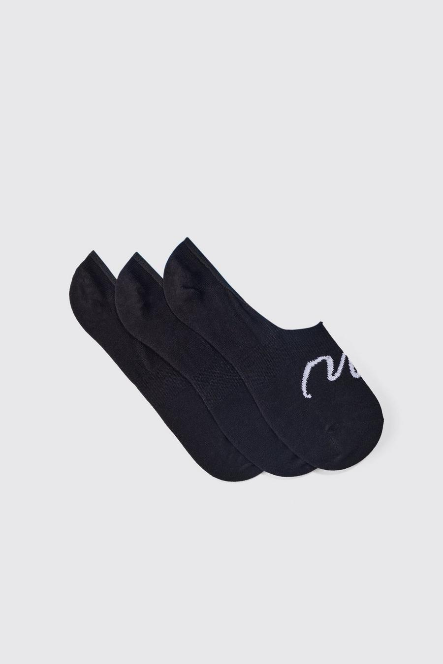 Pack de 3 pares de calcetines invisibles con firma MAN, Black image number 1
