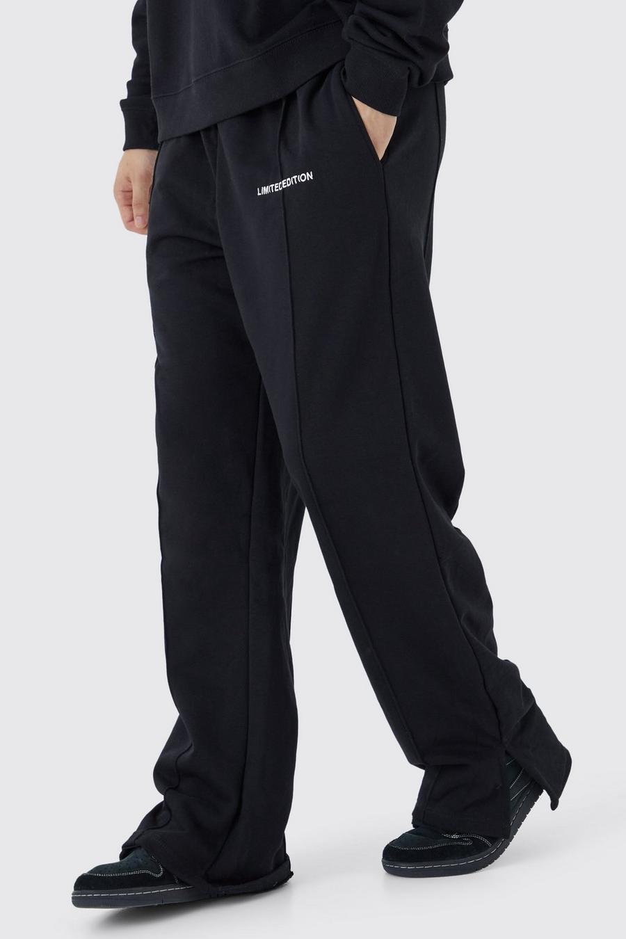 Pantaloni tuta Tall rilassati pesanti con spacco sul fondo, Black image number 1