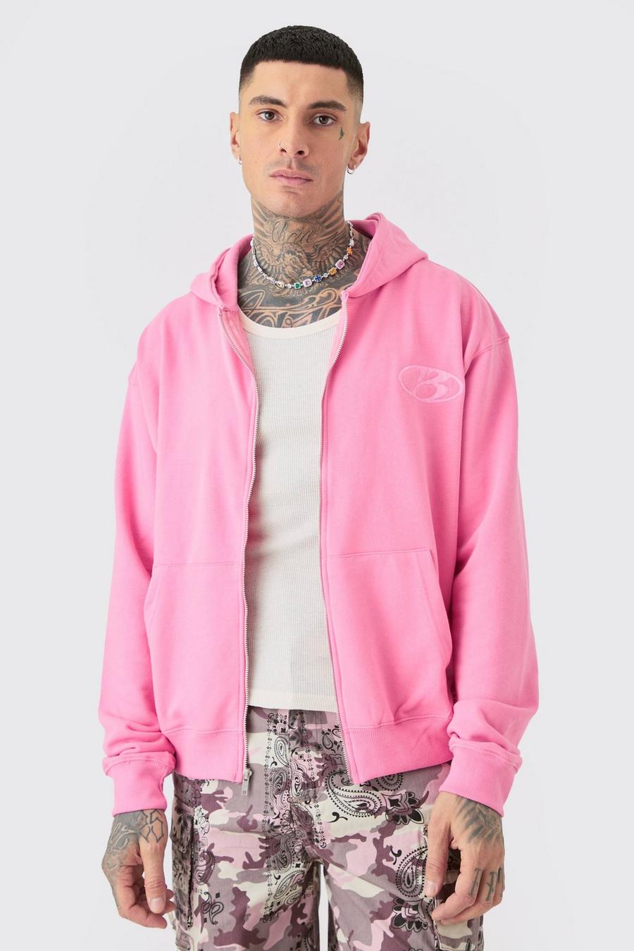 Pink Tall Oversize hoodie i tjockt tyg med dragkedja image number 1
